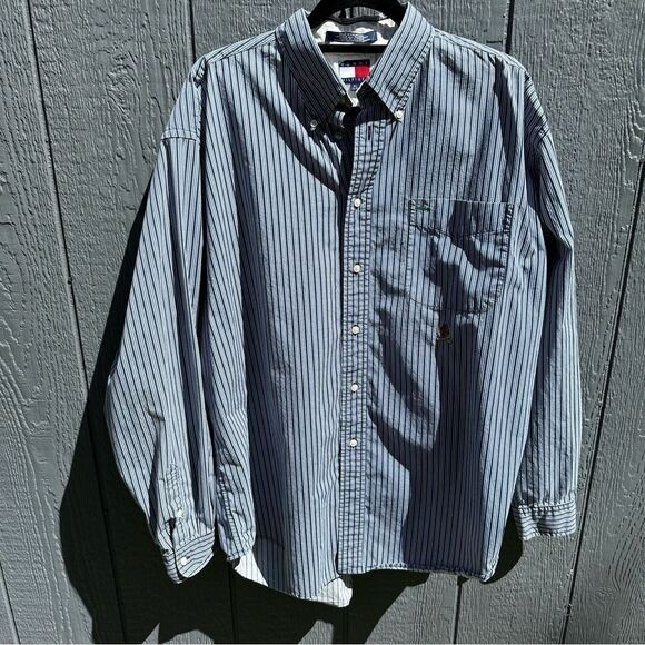 Tommy Hilfiger Navy and White Striped Button-Down Shirt - Picture 3 of 11